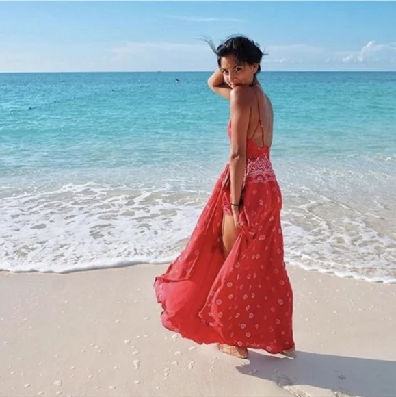 New Jetset Diaries TDJ Bandana Print Wrap Maxi Dress Size Large Western Festival - Picture 3 of 9